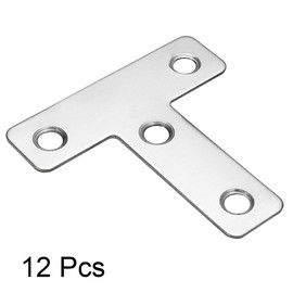uxcell Flat T Shape Repair Mending Plate, 50mmx50mm, Stainless Steel Joining Bracket Support Brace, Pack of 12