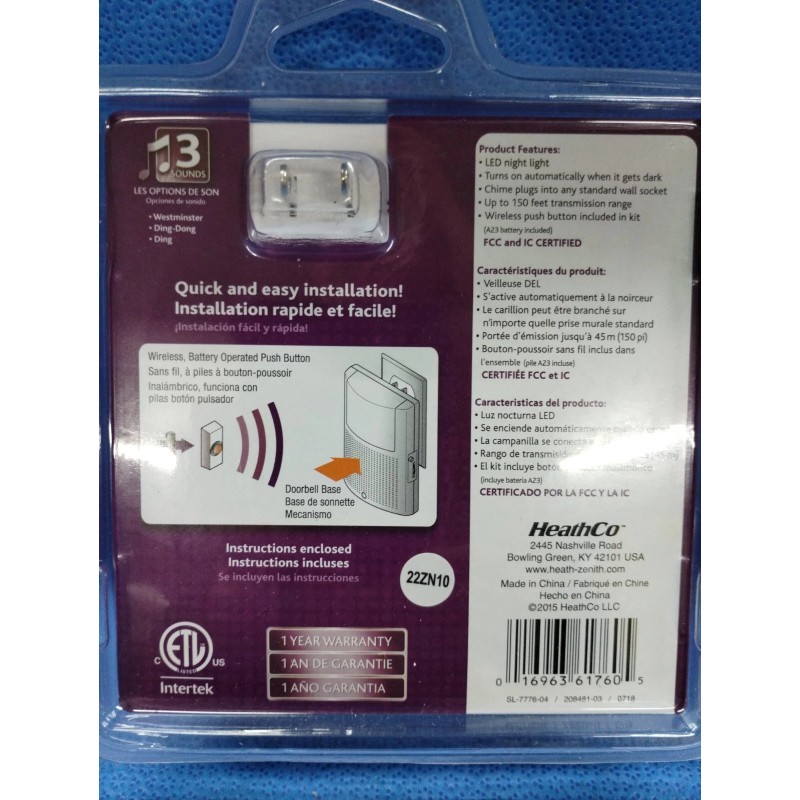 Heath Zenith SL-7776 Wireless led night light Doorbell Kit