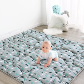 SPRINGSPIRIT Baby Play Mat for Boys Girls, 50'' x 50'' Baby Play Mat for Playpen, One-Piece Crawling Playmat Non Slip, Toddlers, Dinosaur, Grey