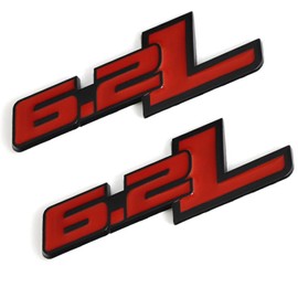 2PCS 6.2L Emblem Badge, 6.2L Engine Side Rear Tailgate Trunk Sticker Decals, 6.2L 3D Hood Fender Emblem Badge Nameplate for Chevy Camaro Silverado Ford Raptor F150 Dodge Challenger - Red/Black