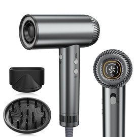 2025 Updated Hair Dryer, 200000 RPM High Speed Blow Dryer with Diffuser for Women, 1000 Million Ionic Hair Dryer with Brushless Motor, Low Noise Hair Blow Dryer for Curly Hair Dog Salon Travel, Gray