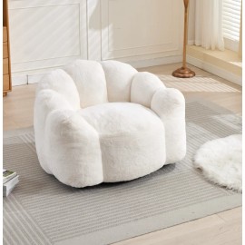 Modern Lotus Type Compression Sofa Bean Bag Foam Fill One Seat Extra Soft Comfort-Easy Move Installation for Living Room Bedroomsize: 110*100*68CM, color: White