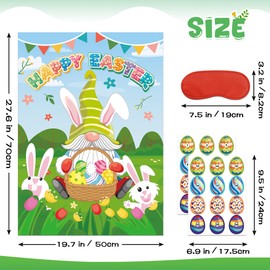 Funnolt Easter Games for Kids—Easter Games Pin the Egg on the Gnome with 24Pcs Egg Stickers,Easter Egg Hunt Activities for Kids Party Decoration