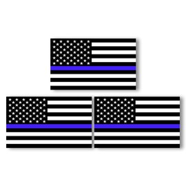 3PCS American Flag Car Sticker Decal, 4.4 X 2.4 Inch Thin Blue Line Reflective Sticker, American Flag Window Decal, Police Support Bumper Decals for Trucks Cars Laptop Motorcycles (Black/Blue)