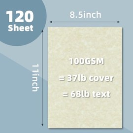 120 hojas de papel pergamino para certificados, 8.5" x 11", 100 g/m², papel de papelería de doble cara para currículos y diplomas, apto para impresora