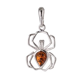 HolidayGiftShops Amber Jewelry for Women - Sterling Silver and Baltic Amber Spider Pendant, Includes 925 Sterling Silver Chain - Sterling Silver Jewelry Collection, made in Poland, Gemstone, Amber