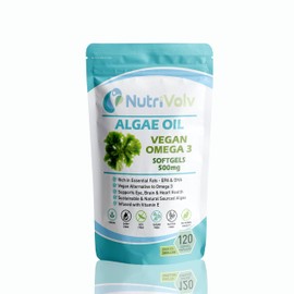 Vegan Omega 3 Algae Oil 500mg | 120 Vegan Softgels | DHA 200mg & EPA 100mg | Vegan Alternative to Omega 3 Fish Oil | Supports Eye, Brain & Heart Health | Essential Fatty Acid