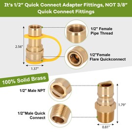 1/2" Propane Quick Connect Fittings,Natural Propane Hose Quick Disconnect Kit,100% Solid Brass with Dust Cover for Gas Grill and Heater and Generator