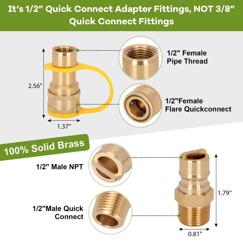 1/2" Propane Quick Connect Fittings,Natural Propane Hose Quick Disconnect Kit,100%
