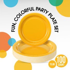 Exquisite Yellow Paper Plates Disposable 100 Pcs Plates Set 50-7" & 50-9" Yellow Disposable Plates Paper Plates For Party Plates Disposable Heavy Duty Yellow Plates Disposable For Party