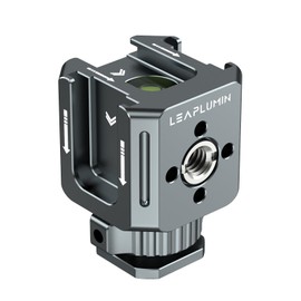 Leaplumin Triple Cold Shoe Mounts Adapter, 3/8 Inch Screw Hole to 1/4 Inch Screw Hole, Aluminium Alloy Hot Shoe Extension Bracket for DSLR Camera Flash Light, Monitor, Microphone Grey