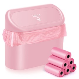 JOYSKY Car Trash Can Mini Trash Can Foldable Car Trash Bin with 100 Pieces Trash Bags Small Storage Box with Lid 15.5 x 6.5 x 14 cm