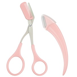 Heyiminy Eyebrow Scissors with Comb, Eyebrow Trimmer Scissors, Stainless Steel, Pink