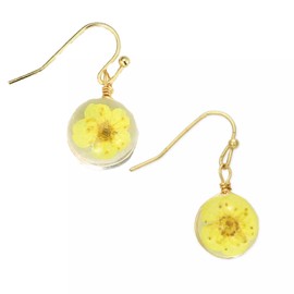 Zad Jewelry Buttercup Hand-Pressed Dried Flower Women's Drop Earrings, Yellow, E2361