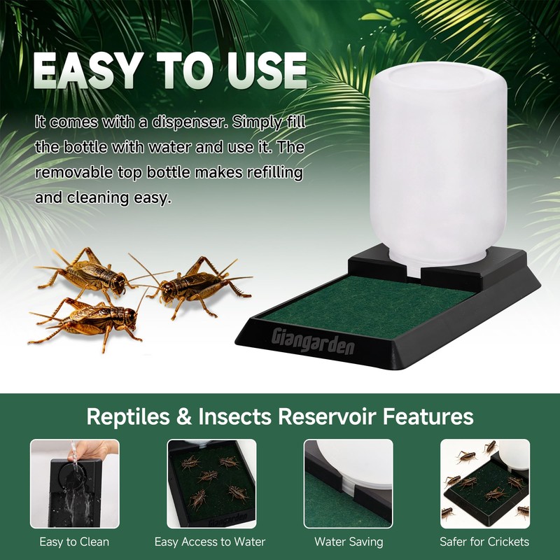 Giangarden 500ml Cricket Reptiles Water Feeder Reservoir Keeper, 2-in-1 Automatic