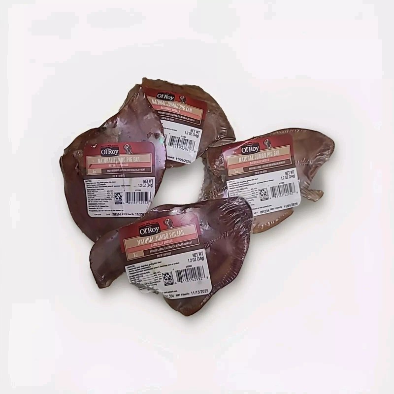 O1'Roy Natural Jumbo Pig Ear .Naturally Smoked 1ct Provides Long-Lasting
