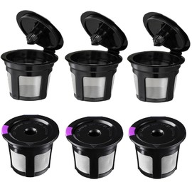 Reusable K Cups, Universal Fit Reusable Coffee Filters with Food Grade Stainless Steel Mesh Eco-Friendly Coffee Pods, for 1.0 and 2.0 Brewers (6)