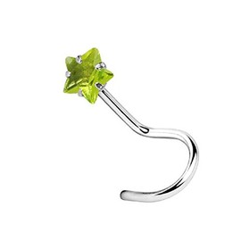 PiercedOff 316L Surgical Steel Nose Nose Nose Screw with Star Shaped Green CZ Gem - Thickness 18GA (1mm) / Length 6mm / Star Size 3mm