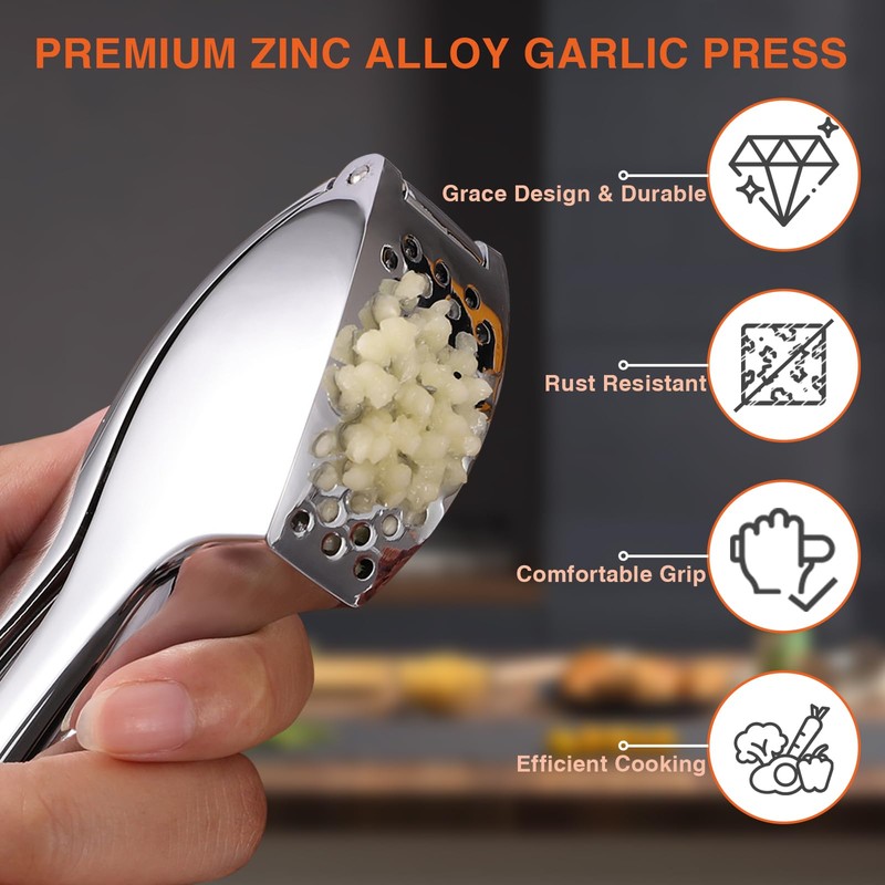 Premium Garlic Crusher, Heavy Duty Kitchen Garlic Press, Efficiently Squeezes
