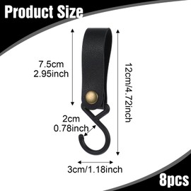 Yuanchu Pack of 8 S Hooks with Leather Loop, 16 x 2 cm Hooks for Clothes Rail, S-shaped Hooks for Hanging, Camping Hooks, Plastic, Multifunctional Hooks, Coat Hooks for Kitchen, Bathroom, Black