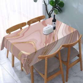 Wipe Clean Rectangular Tablecloth 60 x 120 Inches (150 x 300 cm) Garden Tablecloth with Pink Marbles Motif, Decorative Table Decoration for Kitchen Dining Room Tablecloth Outdoor Weatherproof