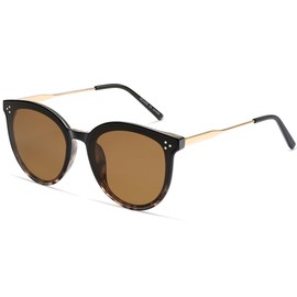 SOJOS Classic Trendy Round Sunglasses Womens Mens Oversized Large Shades UV400 Vacation Sunnies SJ2068, Black Gradient Tortoise/Brown