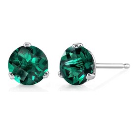 Bellitia Jewelry 925 Sterling Silver Gemstone Stud Earrings for Women, Simulated Green Emerald Birthstone Earrings, 1 ct and 6.5 mm
