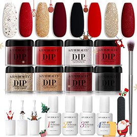 AZUREBEAUTY Dip Powder Nail Kit Starter, Classic Malena Burgundy Red Glitter Dipping Powder Kit System Essential Liquid Set for French Nail Art Manicure Salon DIY Home Gift
