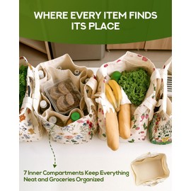 Miss Adola Large Canvas Grocery Tote Bag - Reusable Shoulder Bags with 6 Inner Pockets & Shoulder Strap and Handle Cute Aesthetic Designer Heavy Duty Shopping Totes for Groceries, Pickle Jar