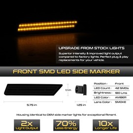 For 2010-2015 Chevy Camaro 4-Piece Dark Smoke Amber + Red LED Front Rear Bumper Fender Corner Side Marker Light Parking DRL Lamp, Driver & Passenger Side