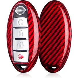 [T-carbon] Nissan Car Serena Key Case Key Cover Serena March Note Cube Elgrand Skyline Deanna X-Trail Key Case Real Fiberglass Luxury Key Cover Red (For 2022-2024)