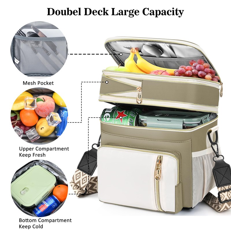 LOKASS Lunch Box for Women/Men-16L-Insulated Lunch Bag, Expandable Double-layer Leakproof