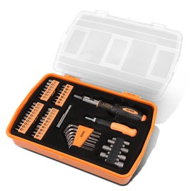 DNA Motoring TOOLS-00039 General Hand Tool Kit with Multi-Bit Screwdriver Hex Keys, Wrench - Orange/Black Flat Head Tool Set