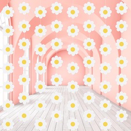 Pasimy Pasimy 8 Pieces Daisy Boho Party Decorations Groovy Daisy Paper Garlands White Flower Hanging Garland Banners Hippie Flower Cutouts for Birthday Shower Wedding Retro Party Favor Supplies(Fresh Color)