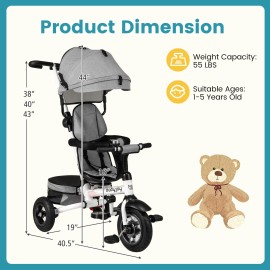 Babyjoy 5-in-1 Folding Trike for Toddlers 1-5 Years Old w/ Safety Harness Storage