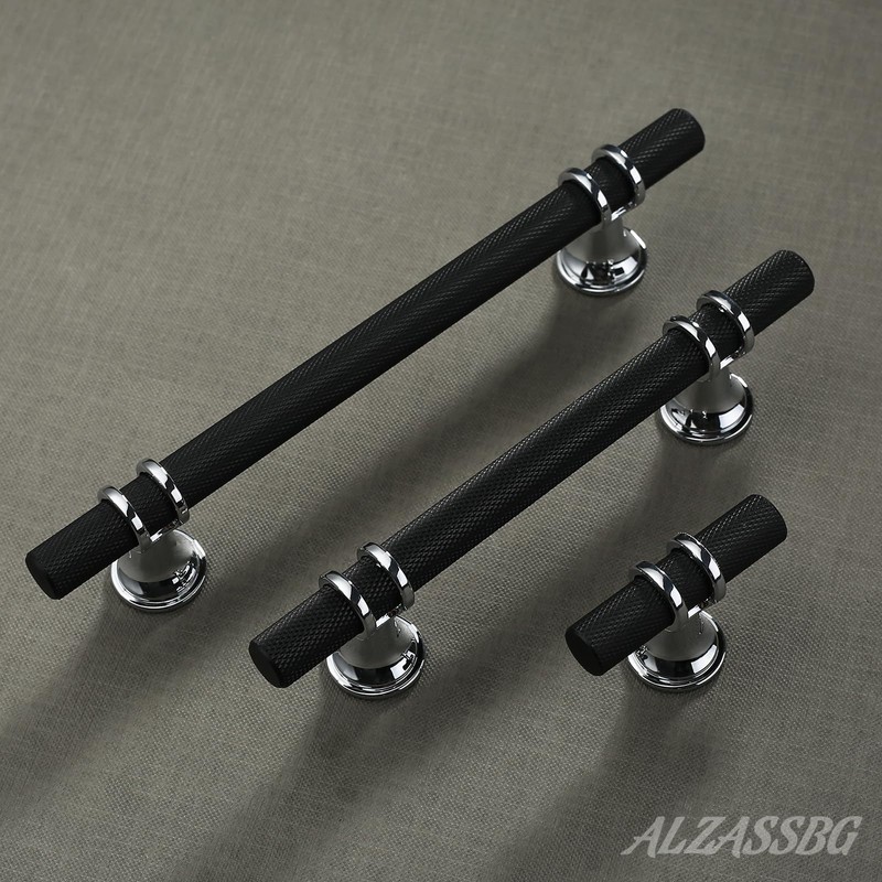 Alzassbg 10 Pack Matt Black and Silver Cabinet Pulls, 3-3/4