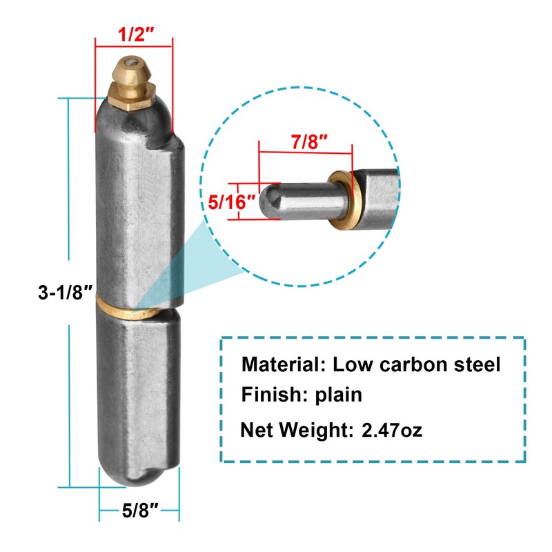 MOUNTAIN_ARK 10 Pack 3-1/8" Weld On Bullet Hinges with Grease