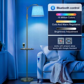 AIDENOEY Smart Floor Lamp with Side Table | Stepless Dimming, RGB Multi-Color | Adjustable Swivel Head | Voice Control with Alexa & Google Assistant |Golden Lamp for Living Room,Bedroom,Home Office