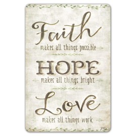 ZYPENG Metal Tin Signs Faith Hope Love Home Decor Plaque Poster for Room Beer Garage Patio Indoor Decorative Wall Sign 8 x 12 inches