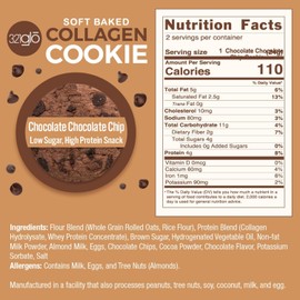 321glo Collagen Cookies | Soft Baked, High Protein Cookies | Low Carb, Low Sugar | Keto Snack for Women, Men, & Kids | 12 Pack (Double Chocolate Chip)