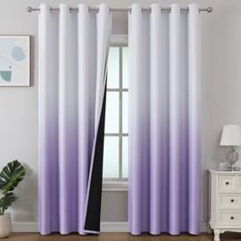 Estelar Textiler Lilac and Greyish White Ombre Blackout Curtains for Living Room, Privacy & Light Blocking Thermal Insulated Grommet Gradient Drapes for Bedroom, 52x84 Inch, 2 Panels