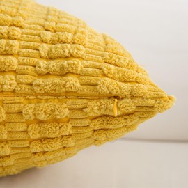 HERAYLI Corduroy Decorative Throw Pillow Covers, Boho Stripe Soft Square Cushion Case Home Decor for Living Room Couch Bed Sofa, Set of 2 Pack, Mustard Yellow, 20x20 Inch