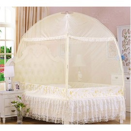 CdyBox Princess Mosquito Net Bed Tent Canopy Curtains Netting with Stand Fits Twin Full Queen (Yellow, Full/Queen)