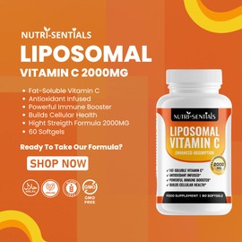 Liposomal Vitamin C Capsules - 2000mg Pure Extra High Strength Formulation | 60 Soft Gels | Pure Vegan Liposomal Vitamin C | Immune Booster |
