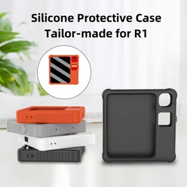 Protective Silicone Case for Rabbit R1, with Black Silicone Anti-Lost Lanyard, Skin-Friendly Dirt and Shock Resistant Anti-Drop Sleeve (Black)