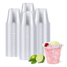 FUFF 9 oz Clear Plastic Cups, 250 Count Disposable Cold Drink Cups, PET Plastic Party Cups For Beer, Iced Coffee, Water, Juice, Soda, Smoothie, Beverage