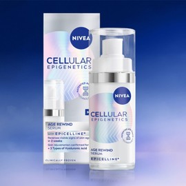 NIVEA CELLULAR Epigenetics Age Rewind Face Serum with Epicelline (30ml), Anti-Wrinkle Formula with Triple Hyaluronic Acid, Age Rewind Effect Hydrating Serum for Firmer Skin