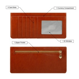 XEYOU Women Slim Rfid Blocking Credit Card Case Holder Wallet Zip ID Case Wallet Small Compact Leather Wallet Coin Purse, Brown, Slim