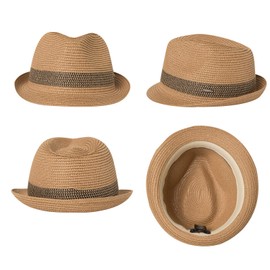 Comhats Summer Panama Fedora Trilby Straw Sun Hats for Men Safari Beach Hat - Foldable (X-Large, 16010_Khaki Black)