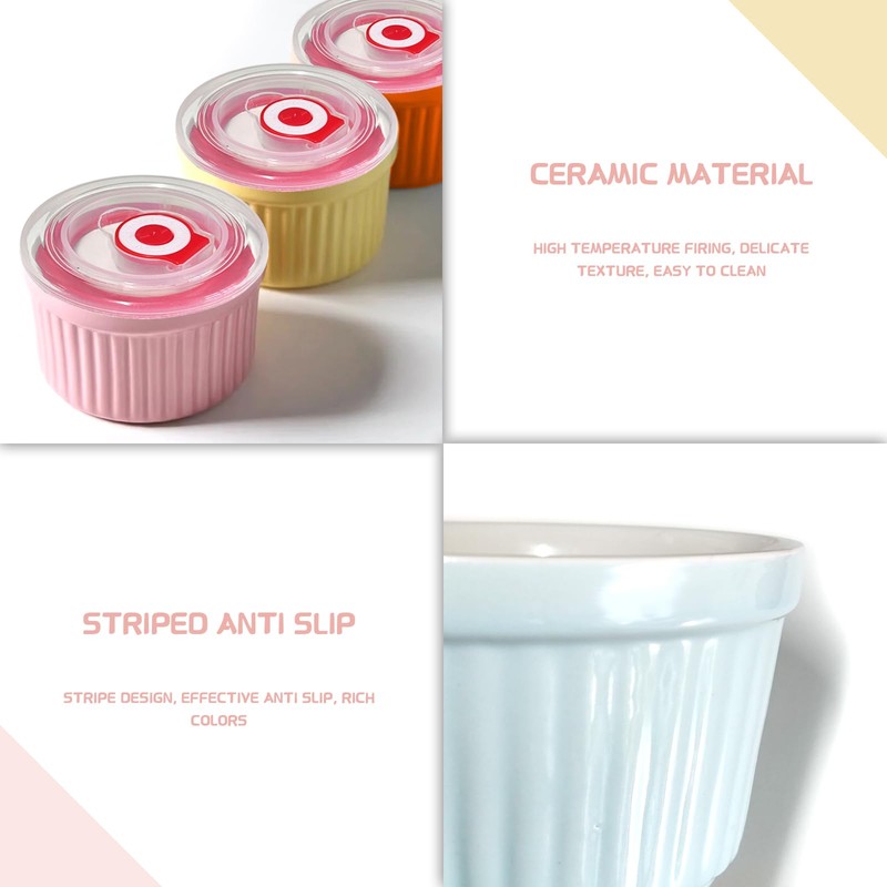 Ramekins with Lids 8 Oz - Set of 6, Ceramic